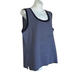 EXCLUSIVELY MISOOK knit tank, Blue & White Stripes, split sides. XL